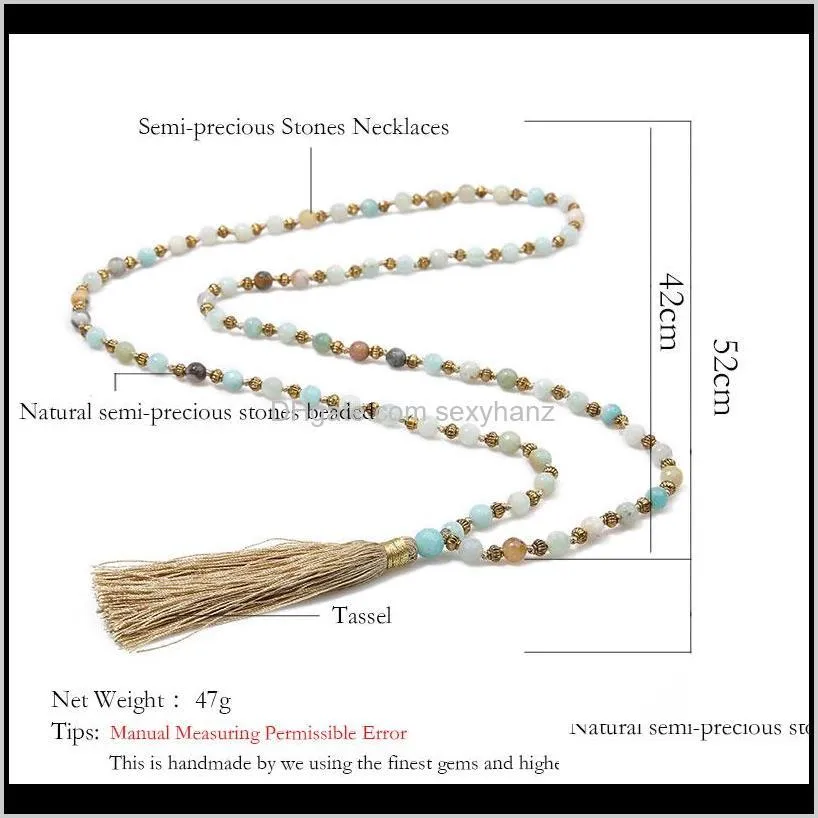 6mm faceted natural stone lantern bead separated beads knotted beaded necklace meditation yoga pendant tassel blessing