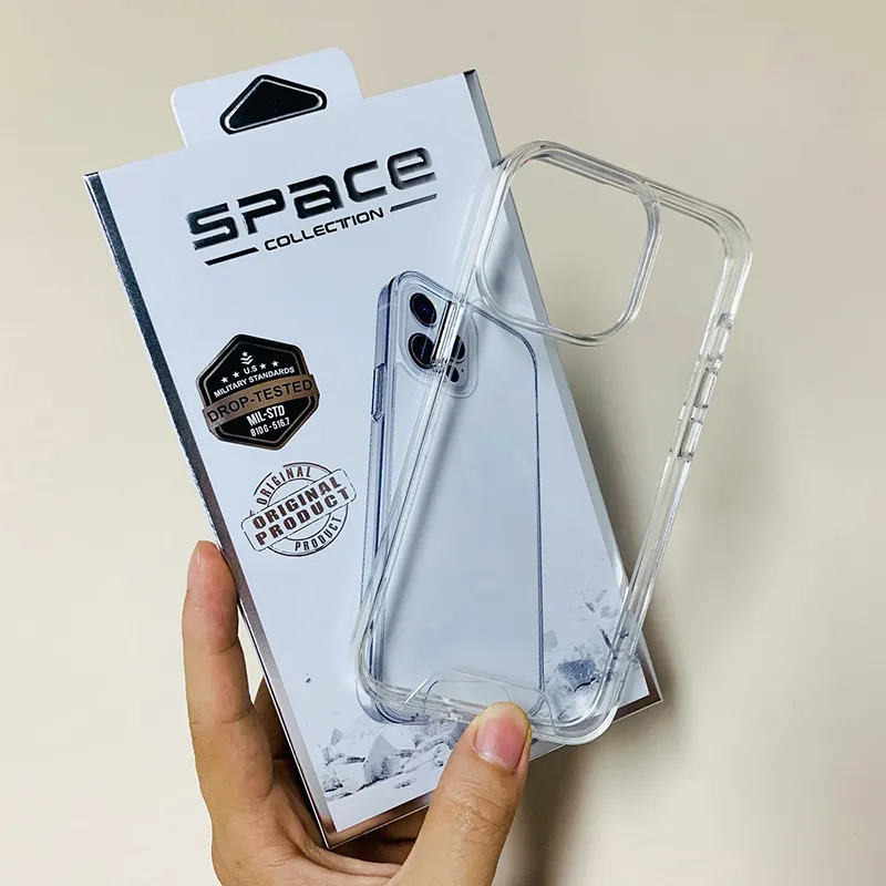 Espaço robusto acrílico transparente casos cristal não amarelado TPU PC capa fina à prova de choque para iPhone 14 13 12 11 Pro Max iPhone 14 Plus Samsung Huawei