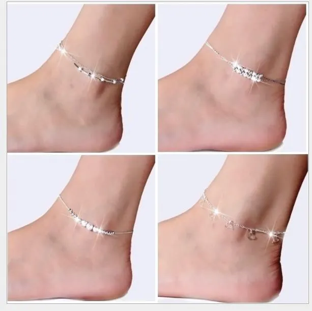 2018 New Foot Jewelry Anklets Hot Sale Silver Anklet Link Chain For Women Girl Foot Bracelets Fashion Jewelry Wholes 