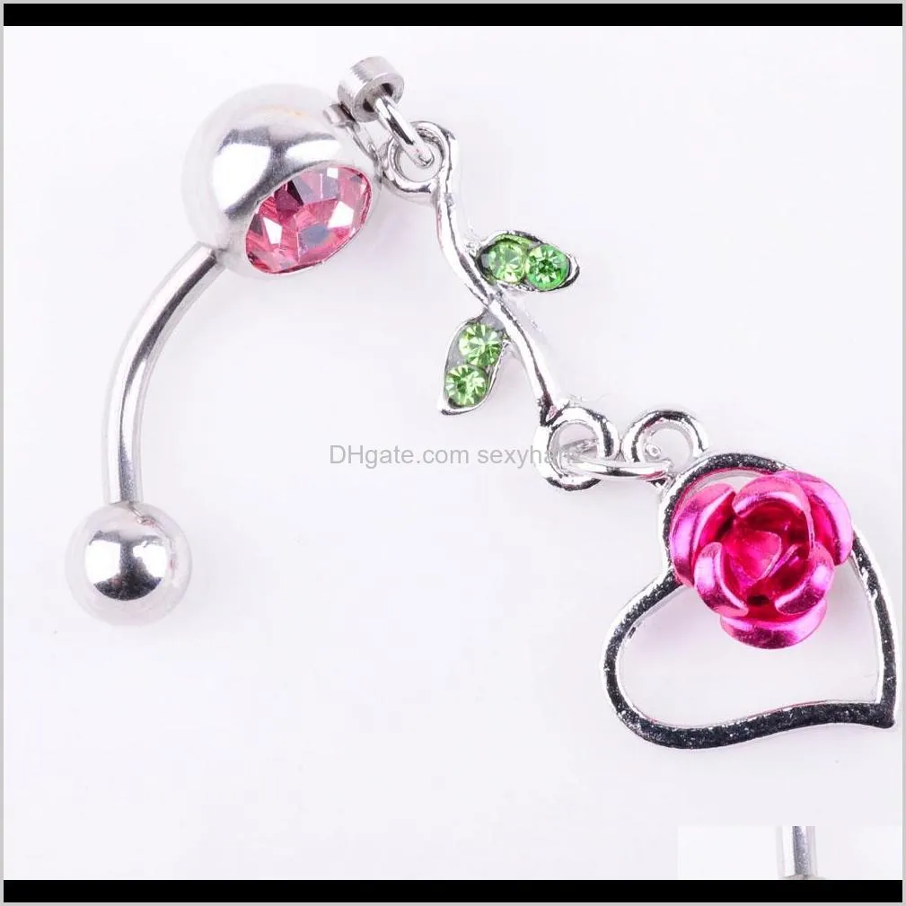d0737 (1 color ) new belly rings flower dangle belly button rings body piercing navel rings stainless steel bars body jewelry
