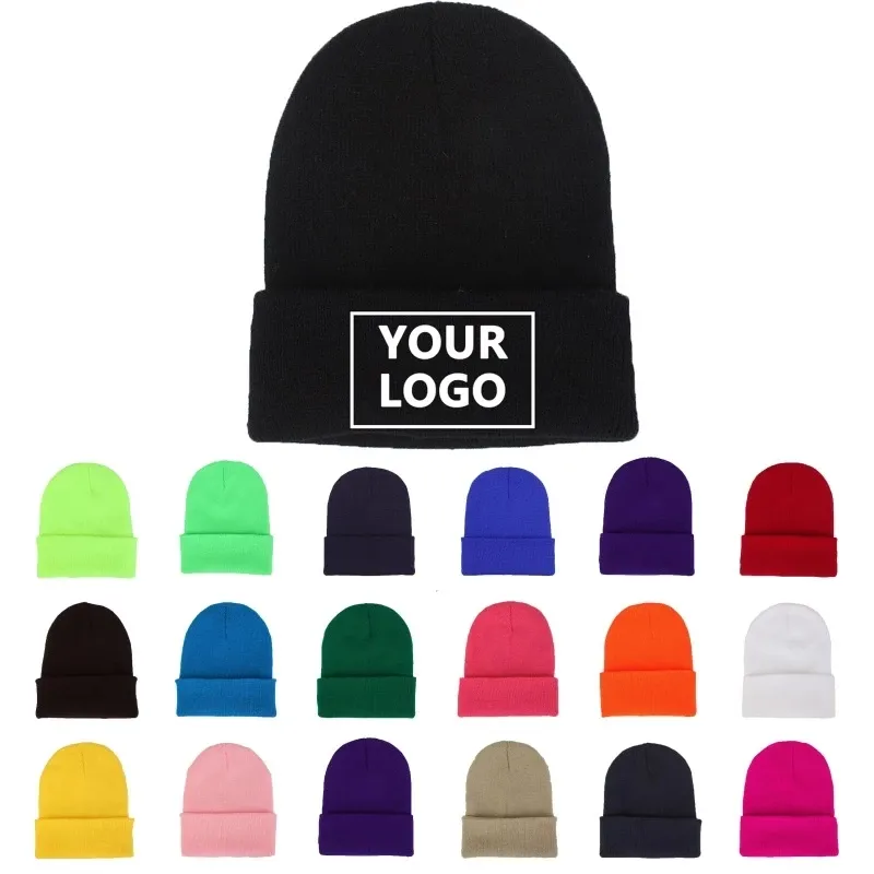 DIY outono e inverno chapéu de balde de malha de cor sólida design personalizado gorro de caveira logotipo personalizado equipe masculina e feminina pode usar