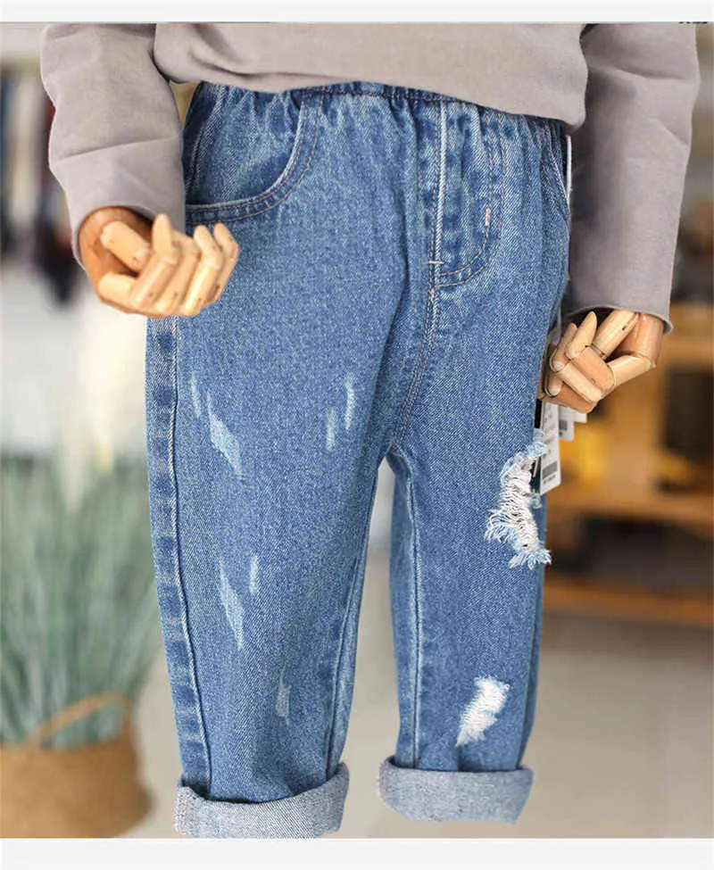 2 3 4 5 6 Anos Criança Meninos Jeans Casual Hole Calças Denim Para Menino Cintura Elástica Moda Bebê Criança Primavera Outono Calças 2020 G1220