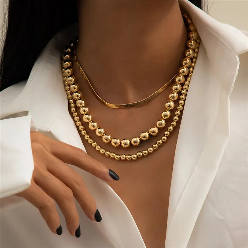 Hip Hop Cool rondes chaînes de perles rétro Punk plat chaîne en os de serpent pour les femmes fête multicouche collier ras du cou bijoux accessoires en gros