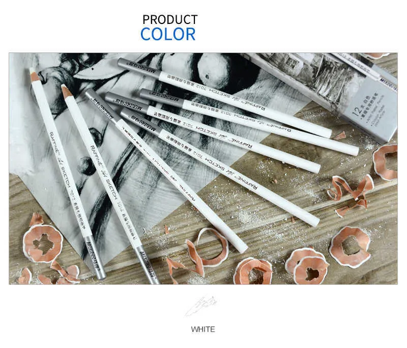 Marco7012 Sketch Highlight Pen White Pencil Soft Core Colored Charcoal