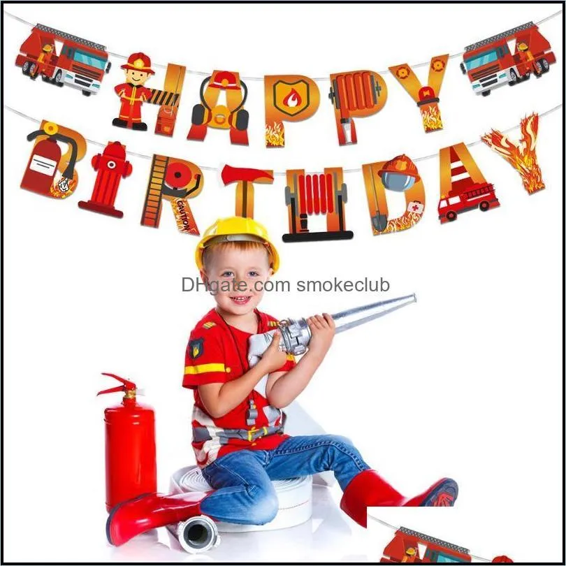 Party Decoration 10pcs Fireman Balloon Firetruck Happy Birthday Banner Kids Firefighter Theme Confetti Latex Ballon Baby Shower Decor