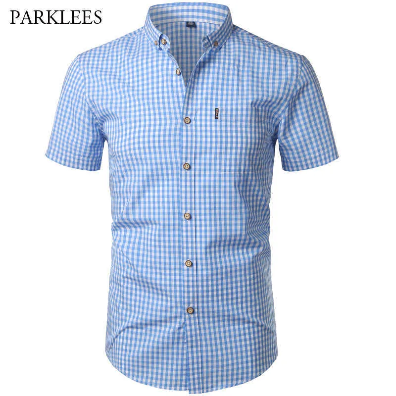 Petite Chemise à carreaux hommes été à manches courtes coton hommes chemises habillées décontracté boutonné Chemise Homme Camisa Masculina XXXL 210628