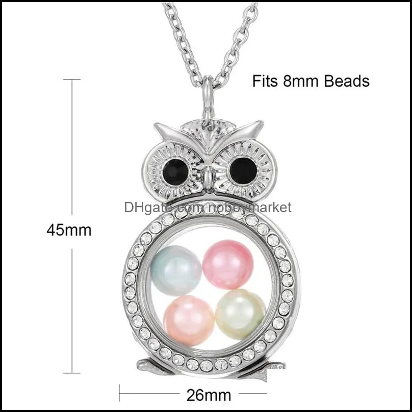 New crystal Silver Pearl Cage Pendant necklaces For women Living Memory Beads Glass Magnetic open Floating Lockets chains Fashion