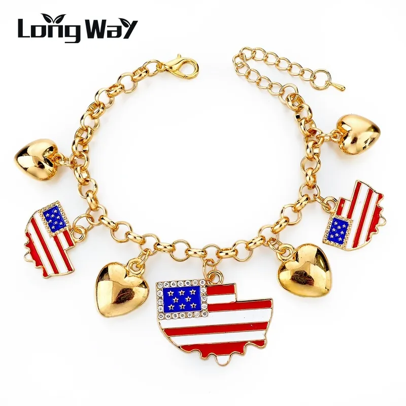 Femmes Love Us Drapeau Bracelets Bateau Pendentifs Or Couleur Lien Chaîne Bracelets Bijoux Meilleurs Amis Sbr150375103