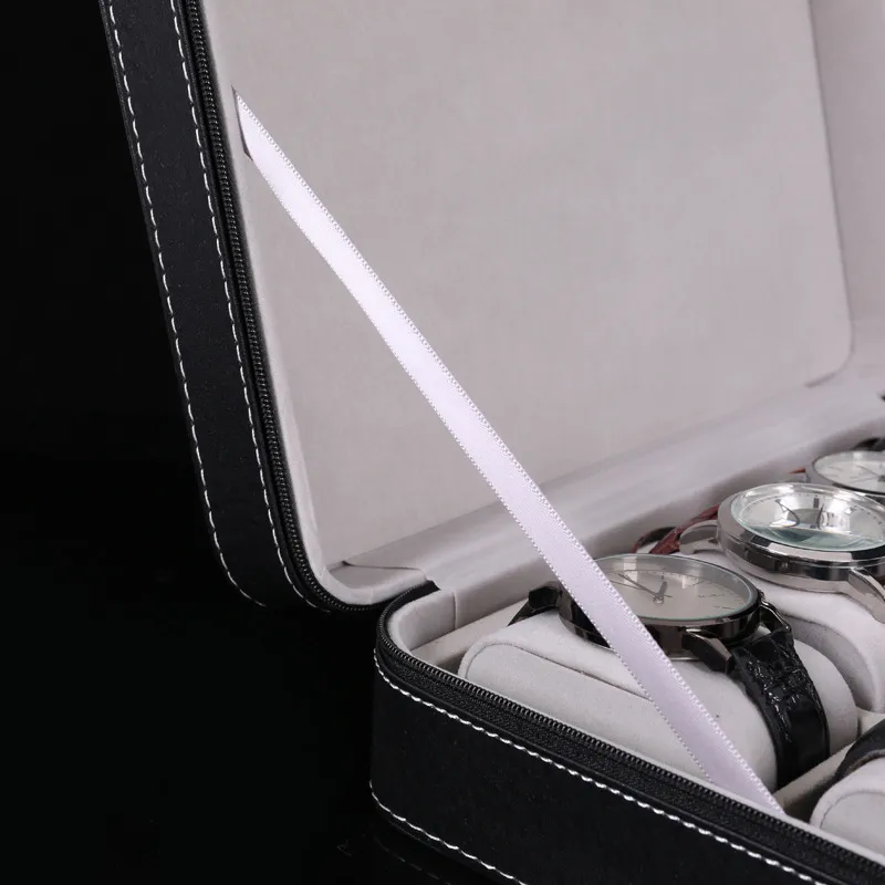 Boîte de rangement pour montre à 10 fentes, présentoir, organisateur de bijoux avec 10 oreillers de montre amovibles, doublure en velours, fermeture à glissière Synthet9993159