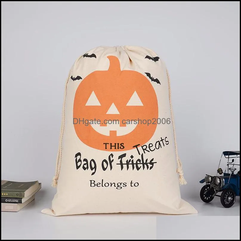 Halloween Candy Gift Bag Drawstring Canvas Storage Bag Bat Spider Pumpkin Print Organizer Bag Halloween Sack Bags Party Supply DBC