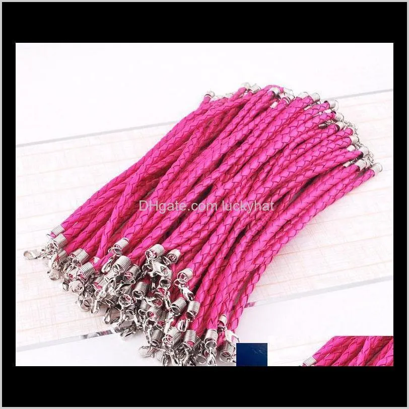 100pcs/lot 20+5cm pu leather braided charm chain bracelets love for diy jewelry bead lobster clasp link chains