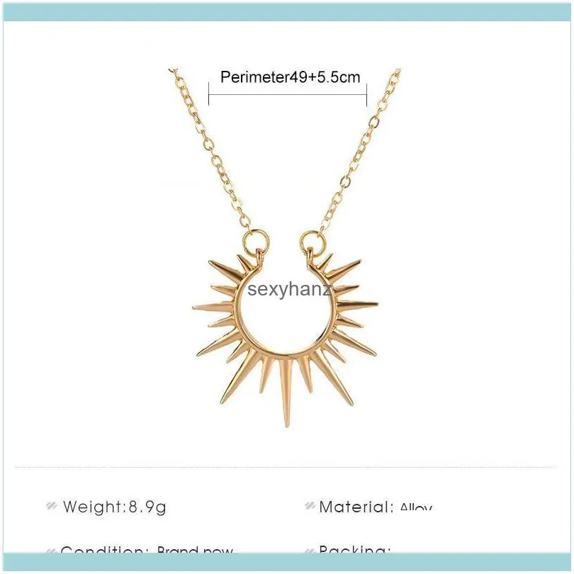 European Opening Sun Flower Pendant Necklace Women Dress Alloy Gold Clavicle Chain Geometric Punk Thin Link Jewelry Fashion Accessories