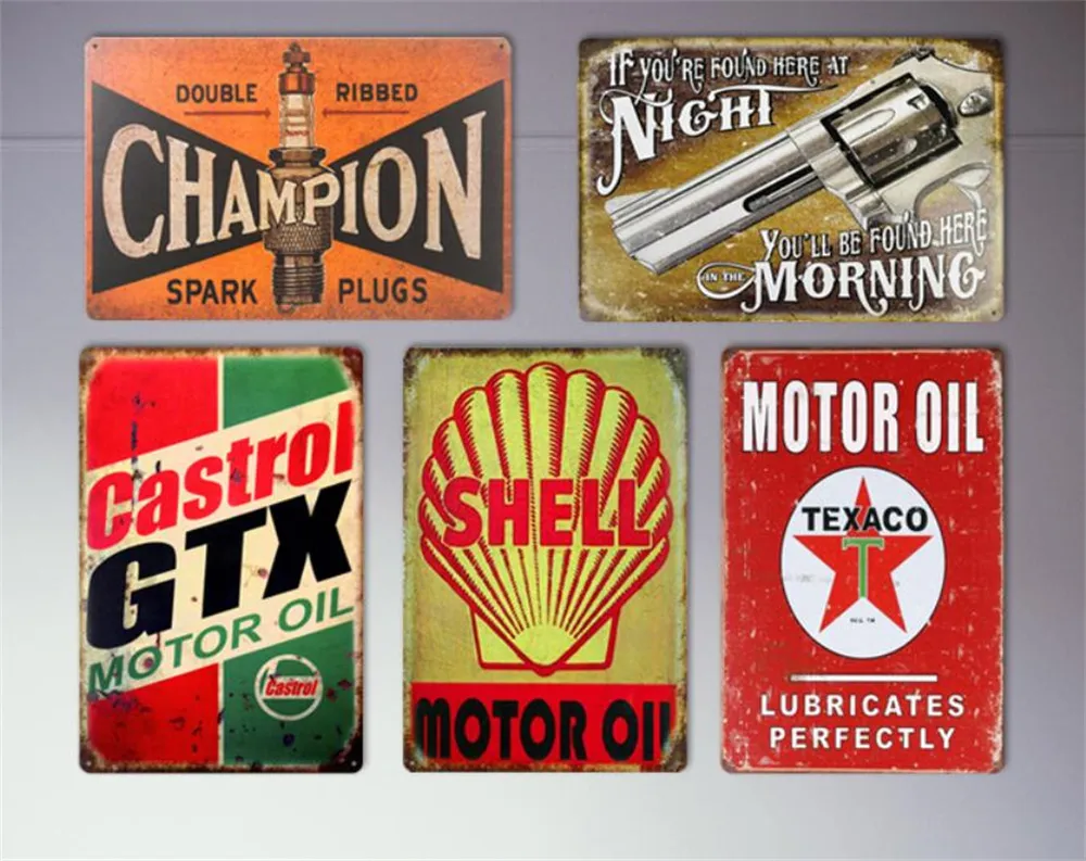 Decorazione per feste in fabbrica GAS Motor Oil Targhe in metallo antico in metallo Garage vintage Man Cave Poster retrò Bar Pub Decorazione da parete