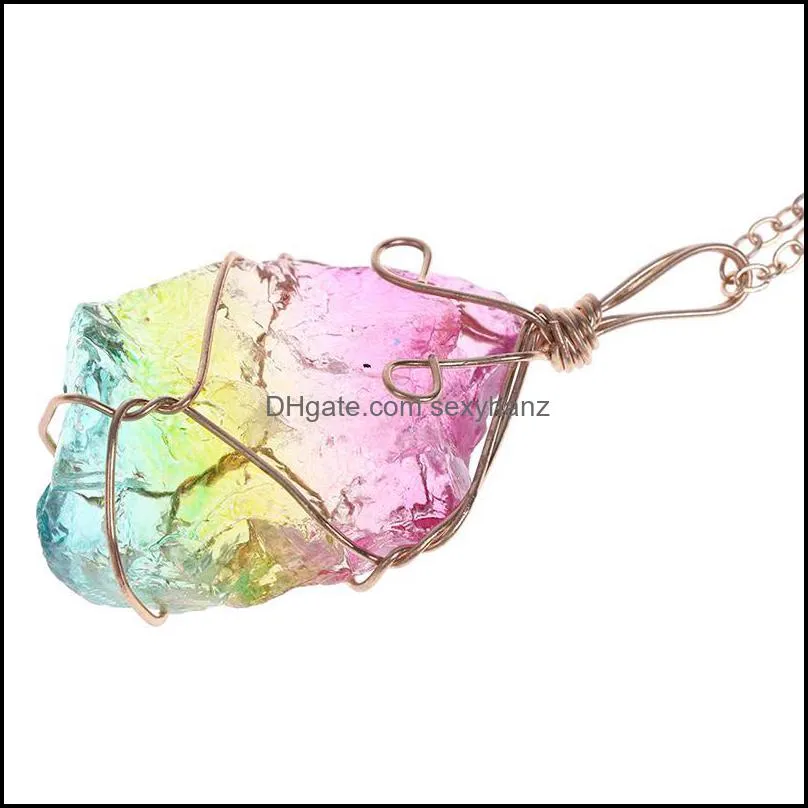 Pendant Necklaces Natural Rainbow Stone Necklace Magnetic Crystal Chakra Rock Chain Quartz Jewelry Yoga Exercise For Family Party Gift