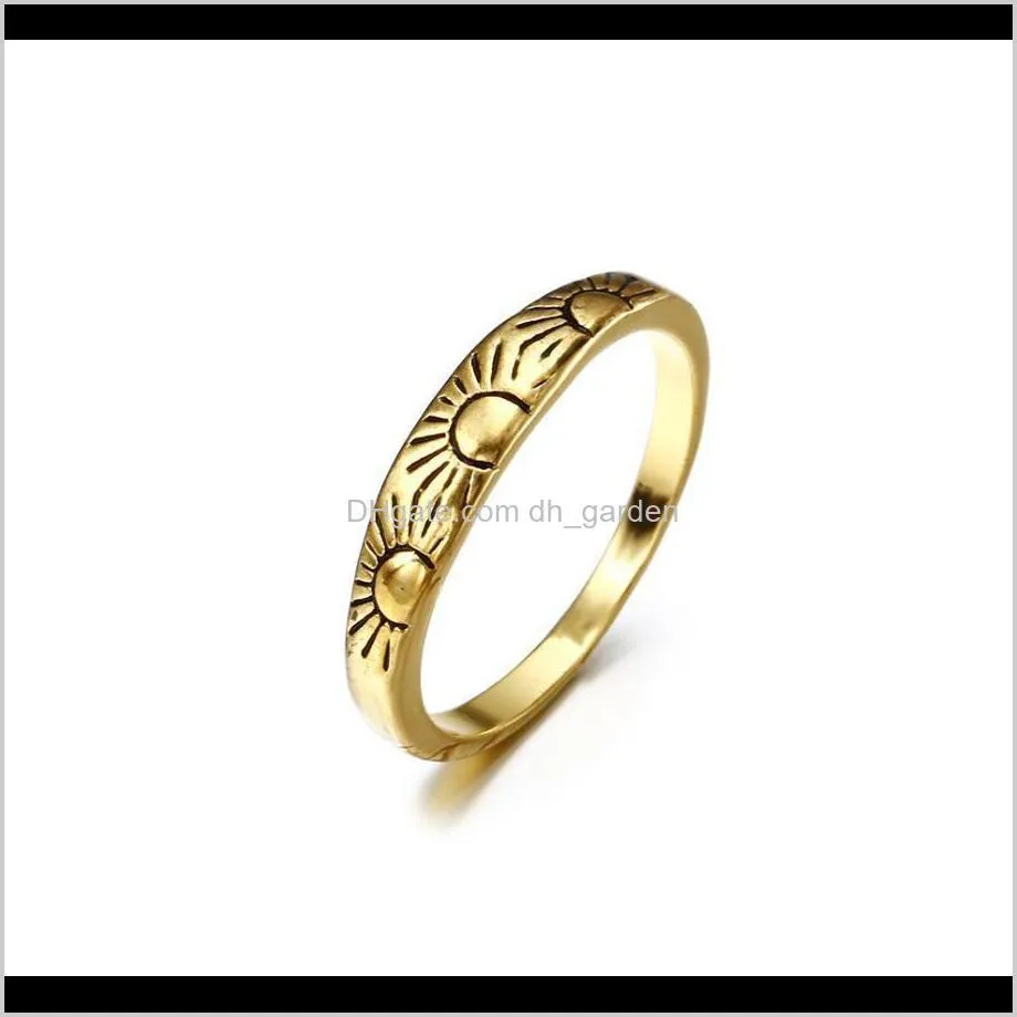 wholesale vintage women 14k gold sun pattern ring wedding rings engagement finger band ring female minimalist jewelry gifts size 6-10