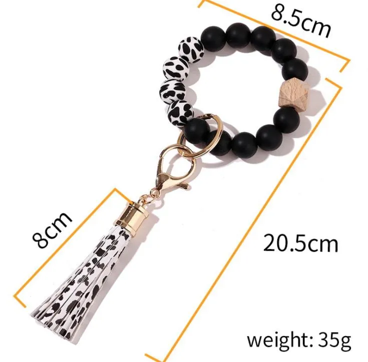 Silicone Beaded Bangle Keychain with Tassel for Women Party Favor, Wristlet Key Ring Bracelet SN3027