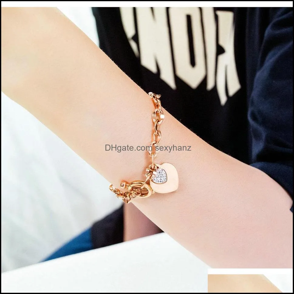 Fashion Love Bracelet Jewelry Stainless Steel Women Rose Gold Silver heart-shaped Charm Bracelets For Birthday Gift