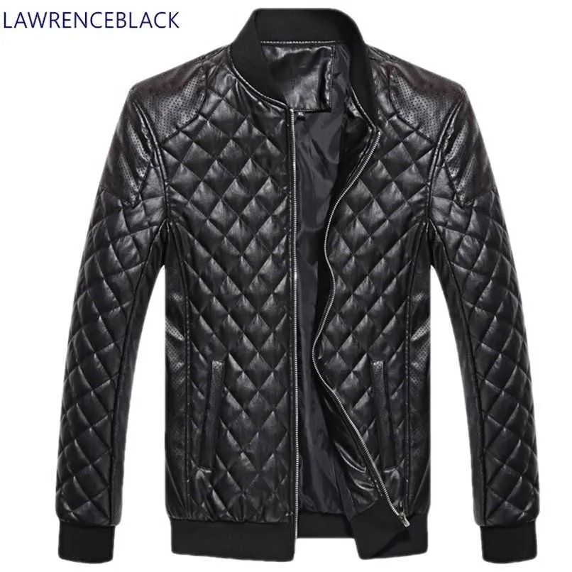 Chaqueta de cuero Hombres Biker Otoño e invierno Moda casual Acolchado Bordado A cuadros Collar de béisbol Lavado PU Chaqueta de cuero 211119