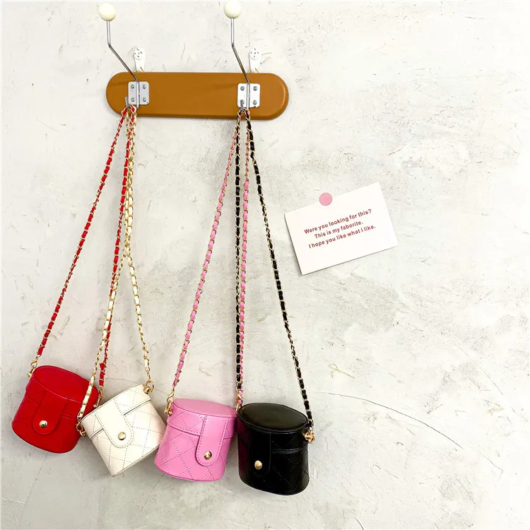 Luxury Kids Circular Bucket Handbags 2022 Girls Diamond Lattice Single