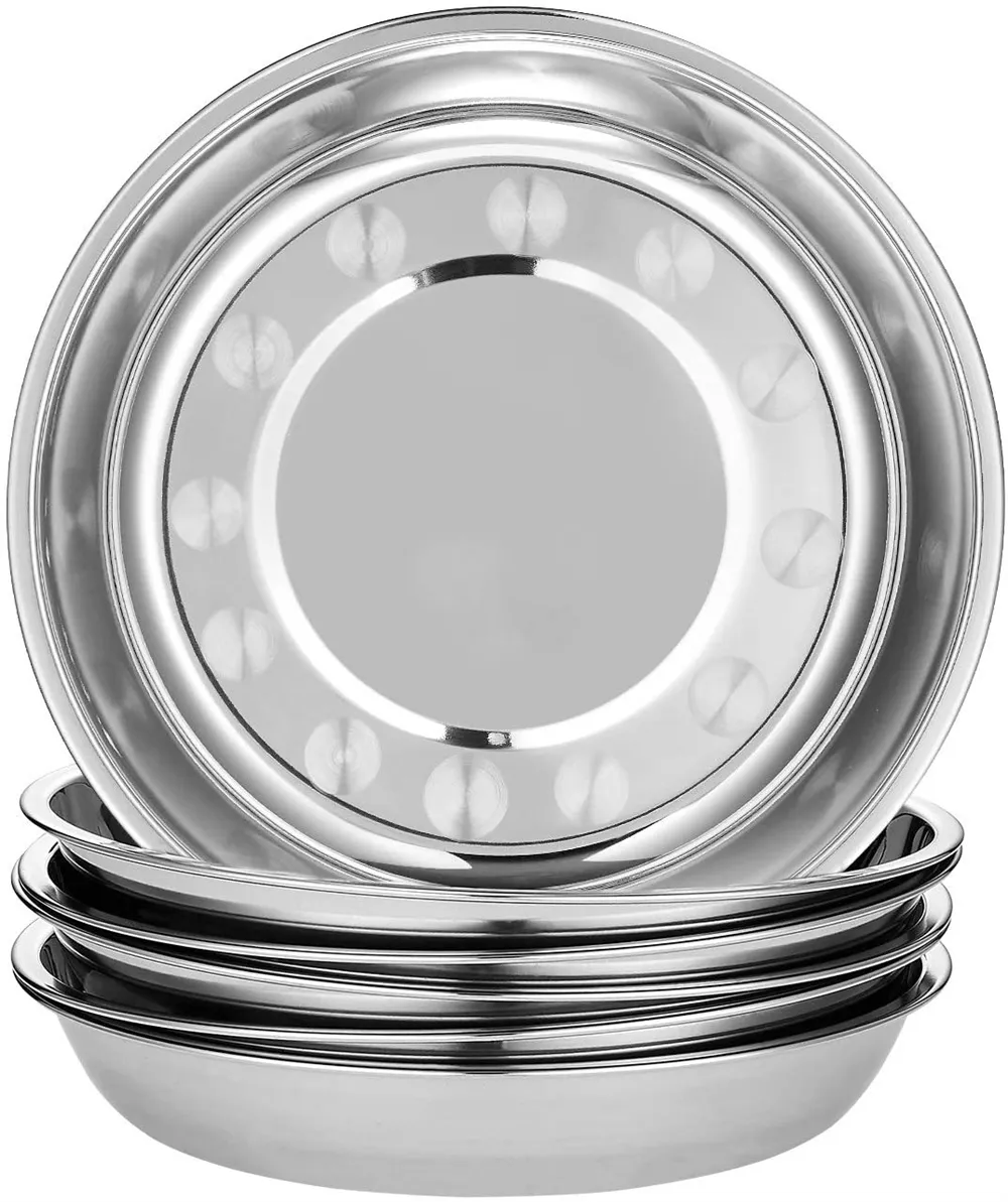 Lot De 4 Assiettes Rondes En Inox 20 Cm - Camping, Pique-nique, Barbecue