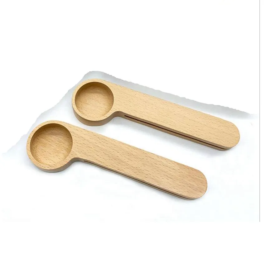 Wood Coffee Scoop With Bag Clip Tablespoon Solid Beech Spoon