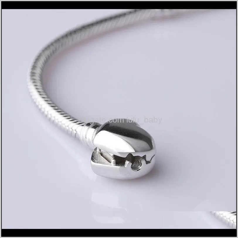 100% 925 sterling silver heart clasp snake chain bracelet fit authentic european dangle charm for women fashion diy jewelry