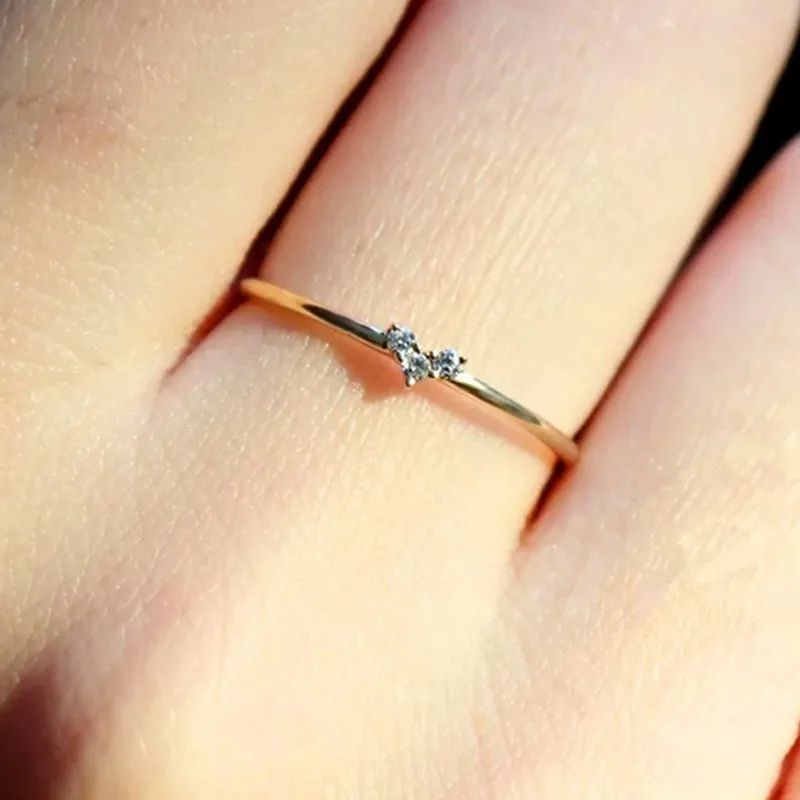 Minik 14 K Altın Aşk Kalp Elmas Adet Zarif Küçük Taze Stil Bayanlar Nişan Yüzüğü Takı Hediyeler