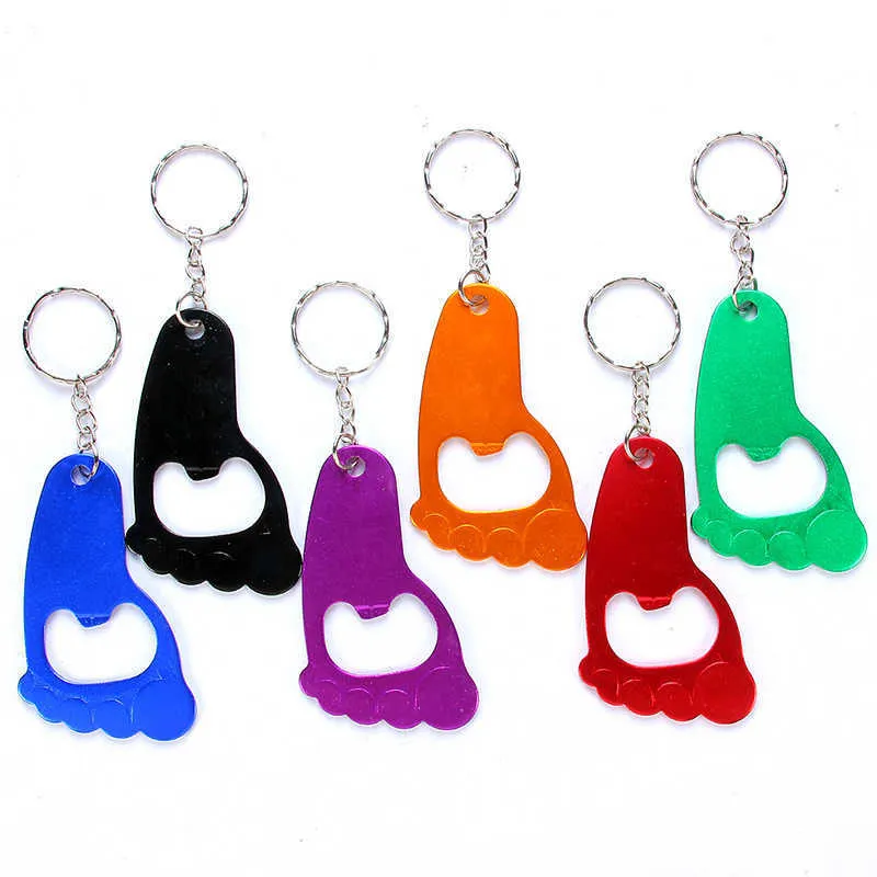 6st / set New Fashion Creative Färgglada Modellfotflasköppnare Keychain Populär Mångsidig Metall Key Ring Nyckelring Jewerly G1019