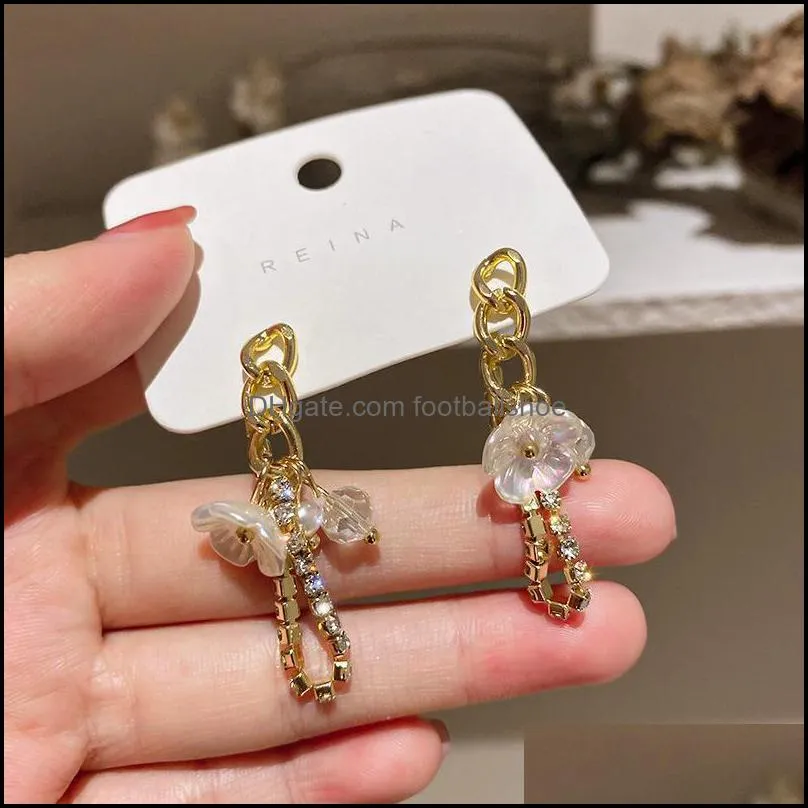 Dangle & Chandelier Shell Small Flower Drop Earrings For Women Elegant French Style Earring Korean Fashion Design Jewelry