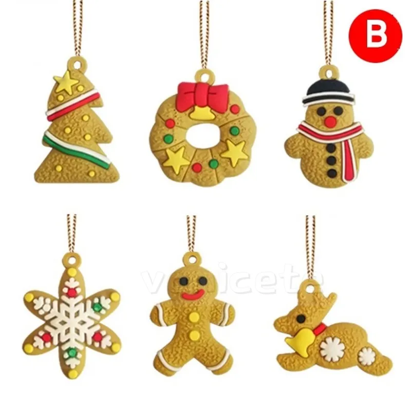 Xmas Tree Hängsmycke PVC Juldekorationer Gingerbread Man Snowflake Små Pendants Holiday Decoration Props Ornaments T9I001601
