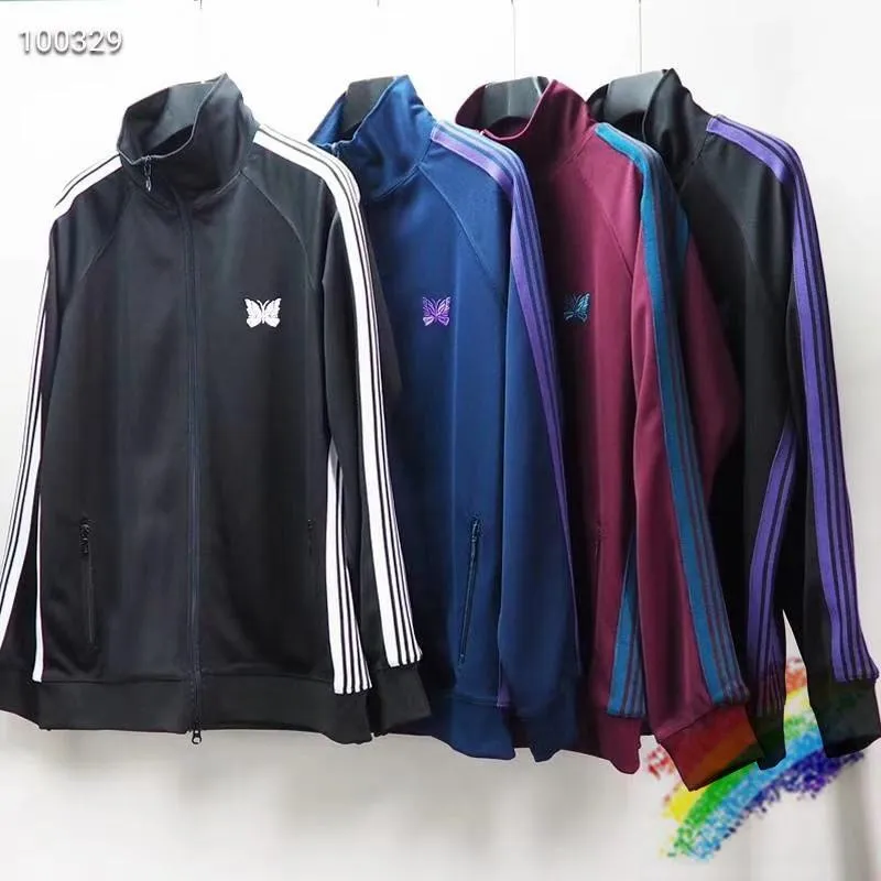 Igły Marki Kurtki Mężczyźni Kobiety 1: 1 Najlepsza wersja Butterfly Haft Jacket Stripes Coats Men's