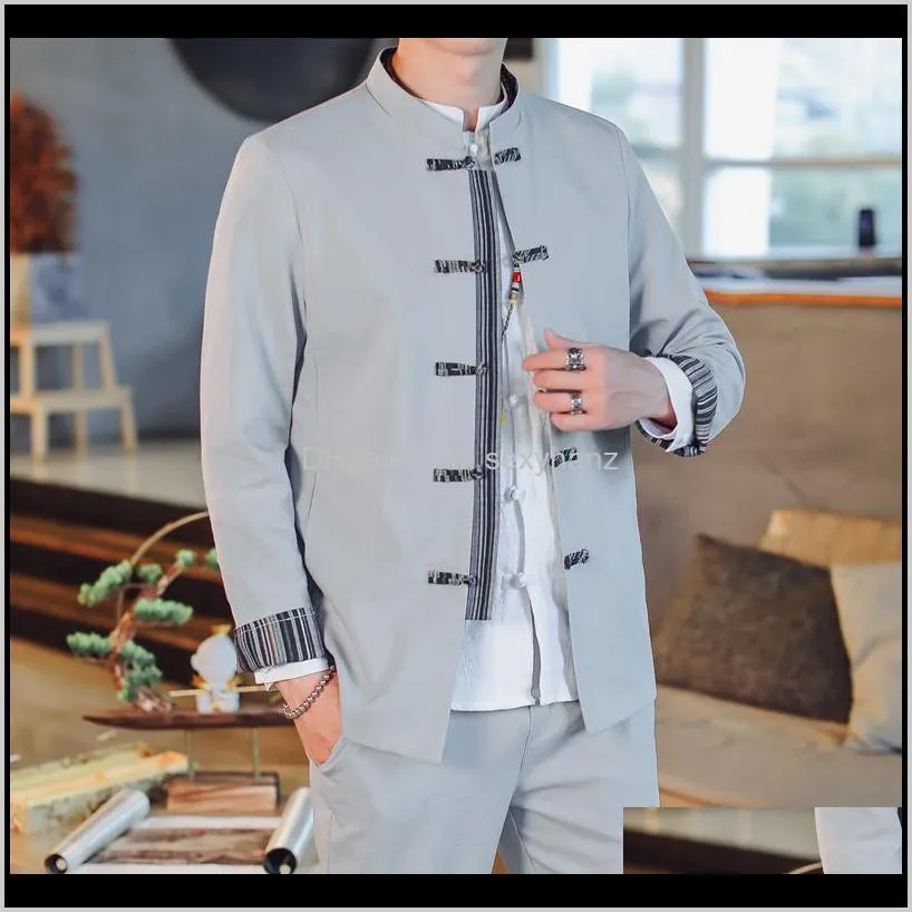 plus size men formal blazer 2020 new design men`s slim fit button tunic suit set pure color chinese style blazer jacket & pants1