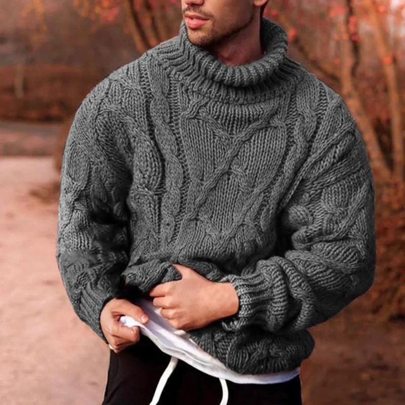 Plus storlek tröja män turtleneck tjocka varma mens tröjor ull pullover hög sköldpadda neck casual manlig sweter dra homme svarta män