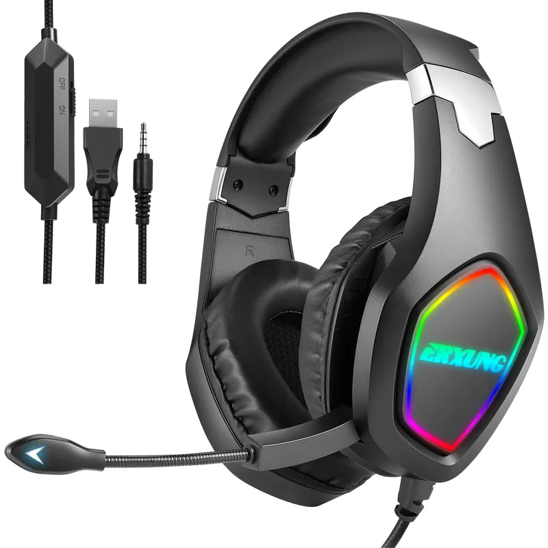 2021 Profesjonalny LED Light Hamer Headset dla PS4 PS5 Słuchawki Gaming Gaming Bass Stereo PC Przewodowy zestaw słuchawkowy z prezentami MIC