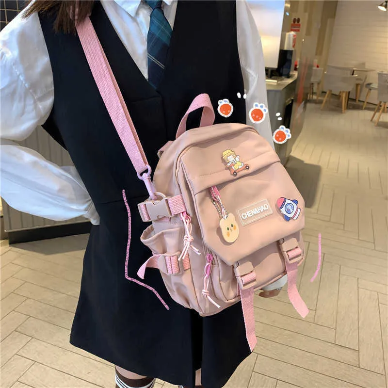 Lona de estilo coreano pequena mini mochila para mulheres moda viagens mochila lazer escola bolsa de bolsa para tennage menina bolsa de ombro y0804