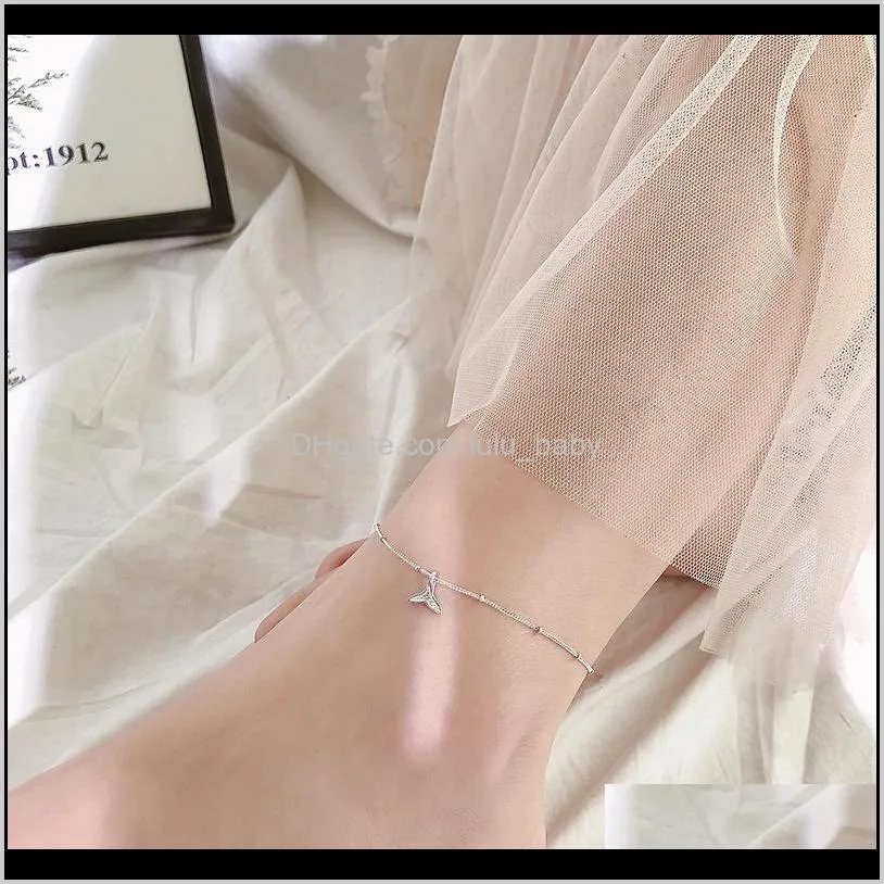 Anklets Jewelry Drop Delivery 2021 Yinchunchun 925 Pure Sier Flash Diamond Fishtail Chain Simple, Fresh And Sweet Ins Minority Students Ankle