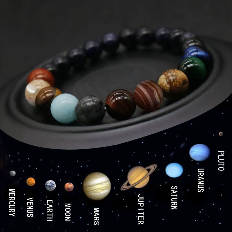 Schmuck acht Planeten Perlenarmband Naturalstein Universum Sonnensystem Armband für Männer