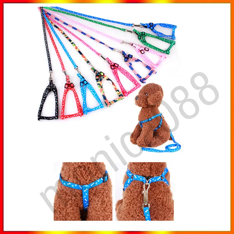 Newest 1.0*120cm Dog Harness Leashes Nylon Printed Adjustable Pet Dog Collar Puppy Cat Animals Accessories Pet Necklace Rope Tie Collar