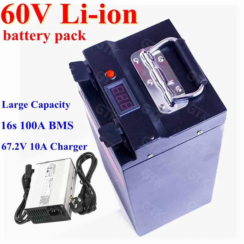 Batteria al litio personalizzata 60V 70Ah 80Ah 100Ah 120Ah Batteria 3.7V 18650 BMS 16S per moto elettrica EV RV + Caricabatterie