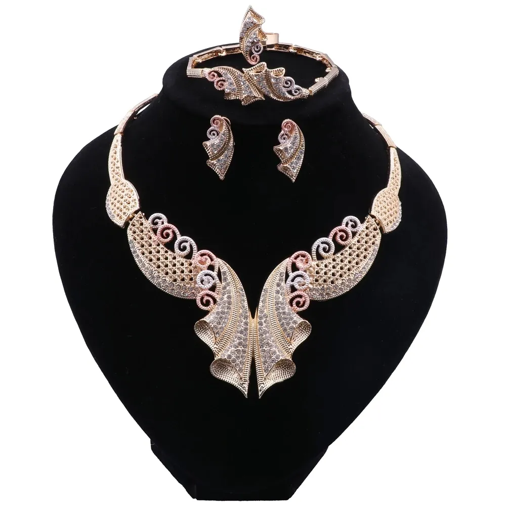 Nigerian Wedding Jewelry Set Bridal Necklace Earrings Bracelet Ring Sets Dubai Italian Gold Plated African Jewellery