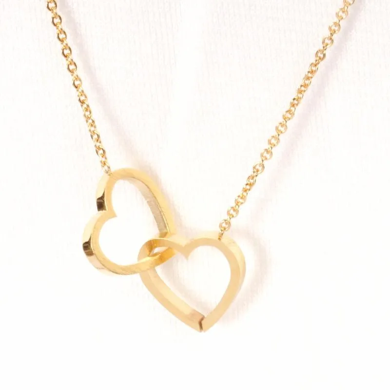 Hängsmycke Halsband Double Heart Pendants För Kvinnor Kärlek Smycken Gåvor Rostfritt Stål Länk Kedja Bijoux Femme Collier Choker