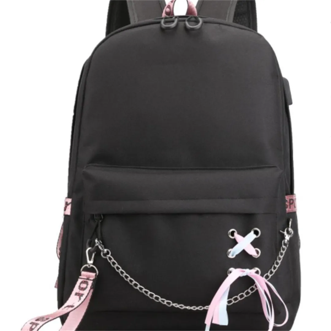 Backpack Bags Anti-theft New Korean Female Ribbon Canvas Chain Solid Color Simple Junior High School Students College Multi Pochette Accessoires Shoulder Bag Trend