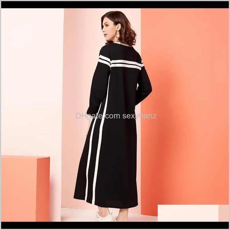 womens casual dress black white patchwork plus striped o neck long sleeve maxi dresses