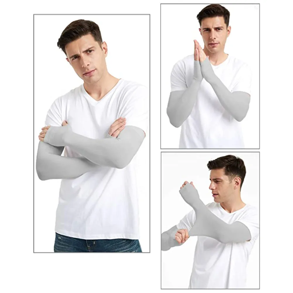 1ペア夏の腕の袖の女性男性の腕の圧縮スリーブarmwarmer紫外線保護綿ロングフィンガーレス手袋アームスリーブ