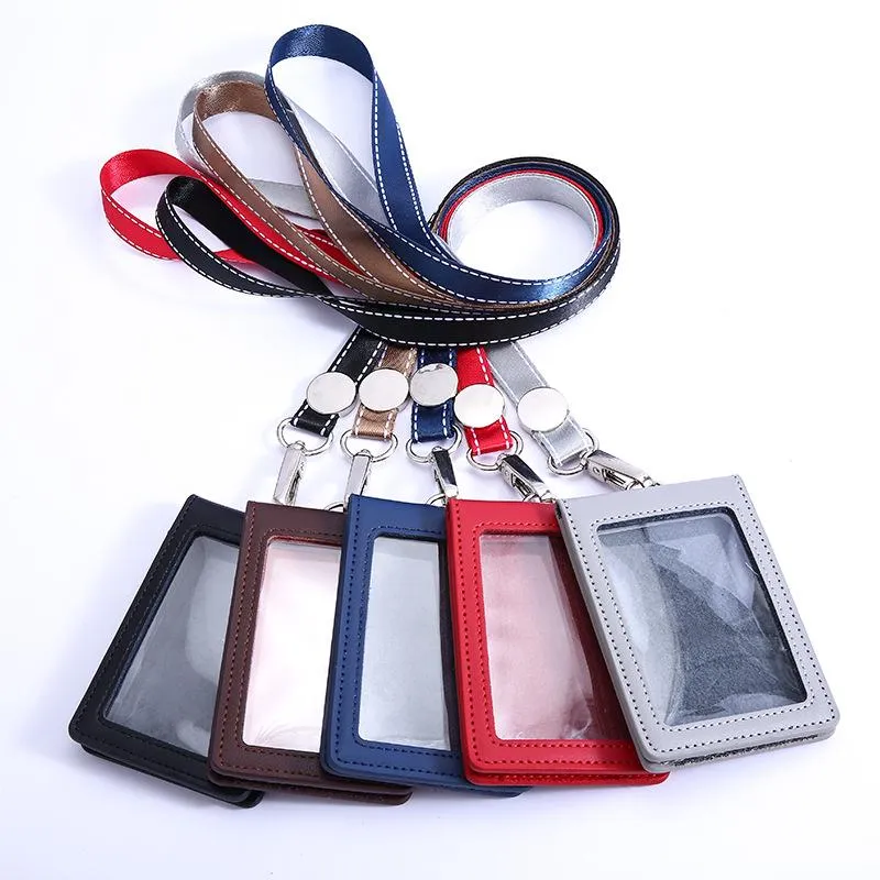 Porte-cartes 1 ensemble de cas d'affaires lanière Badge cartes d'identité sangles de cou porte-monnaie sac en cuir de qualité