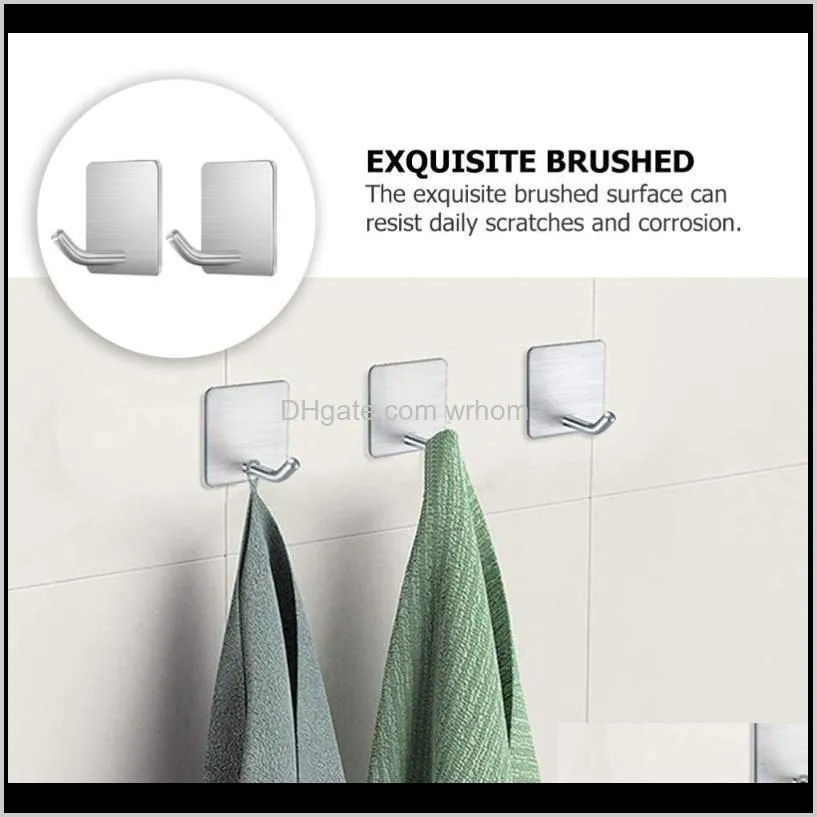 2Pcs Stainless Steel Hooks Metal Towel Holder Bathroom Kitchen Wall Hooks1