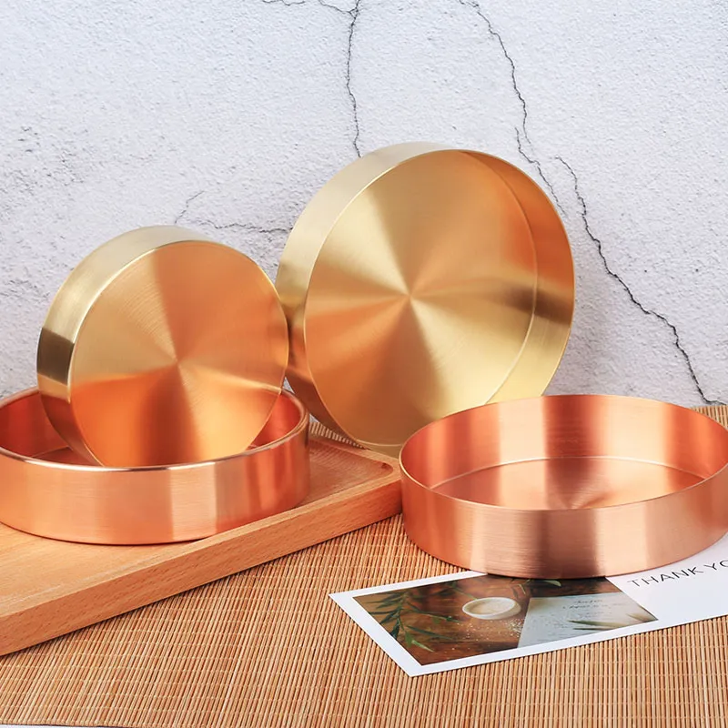 50 Uds estilo nórdico Chic Metal cobre redondo latón dorado caja de almacenamiento ovalada bandeja de té joyero decoración del hogar