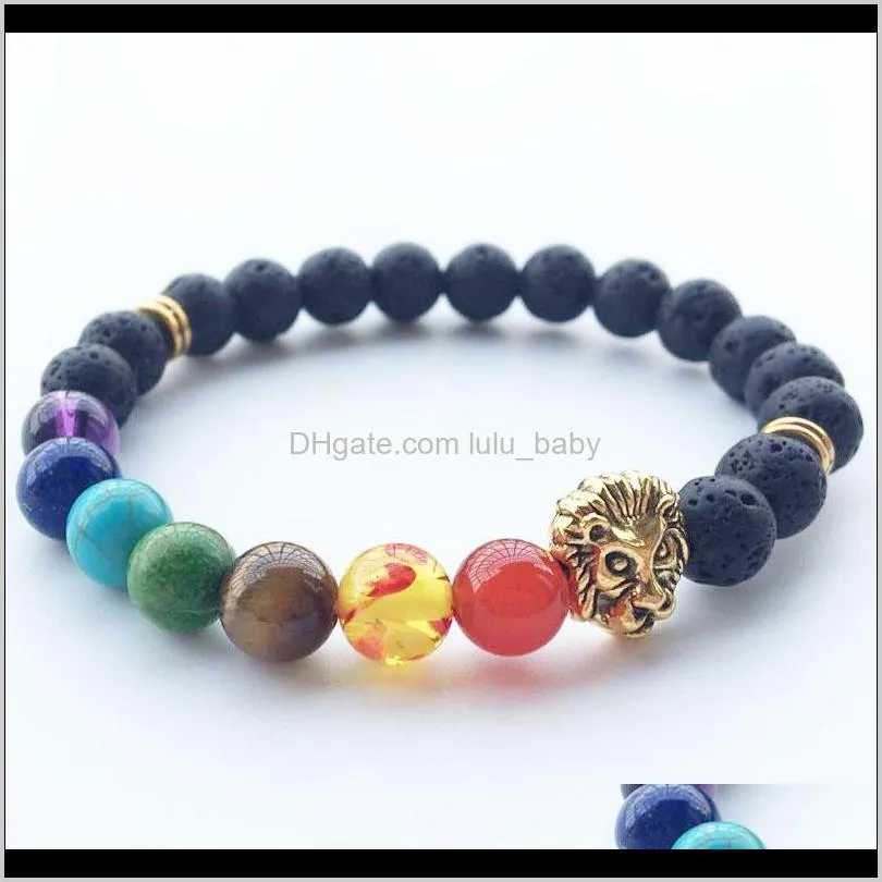 bracelet fashion 8mm natural lava rock beads volcano tiger eye laips amethyst stone with seven color stone beaded bracelet unisex