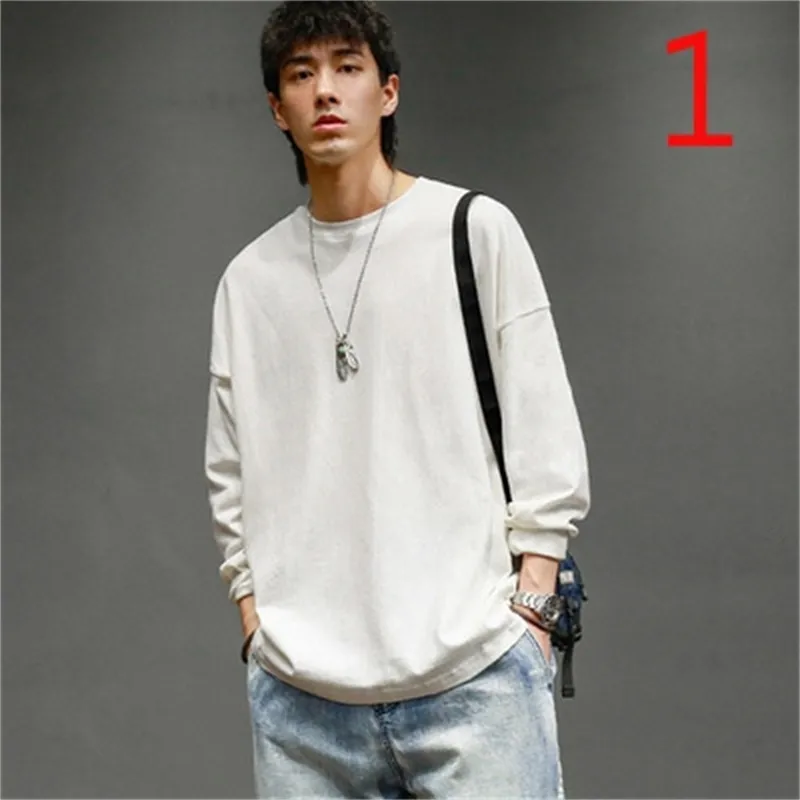 T-shirt a maniche lunghe maschile autunno versione coreana della camicia da uomo di tendenza casual girocollo 210420