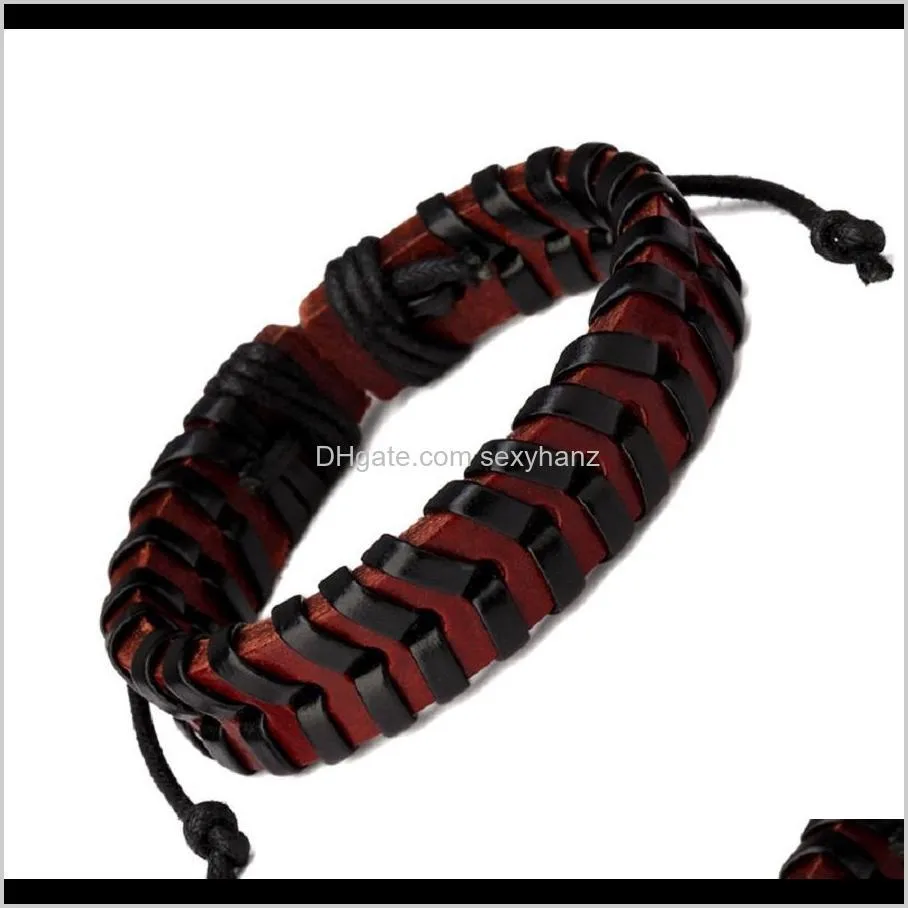 fashion mens charm leather cuff bracelet handmade braided jewelry design hip hop rock punk men black brown bracelets for men